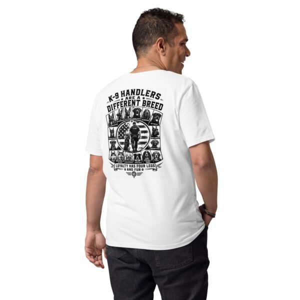 unisex-organic-cotton-creator-2.0-t-shirt-white-back-6a5aaa4bd86db.jpg He Stands Between Evil and Innocent - K-9 collection - Unisex Organic Cotton Creator 2.0 T-Shirt