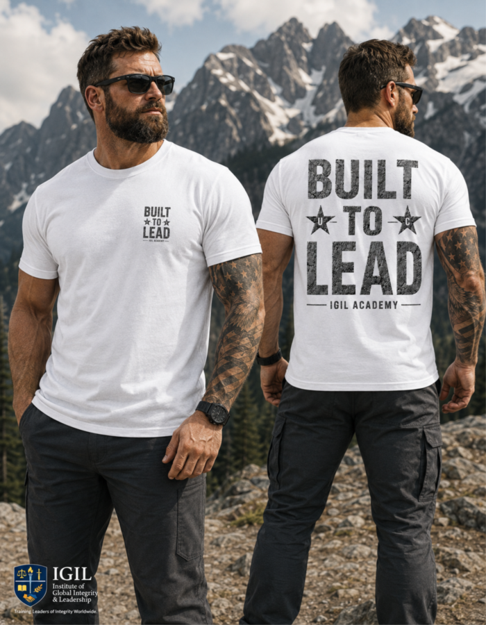 Built to Lead front chest and full back, for IGIL collection Build to Lead - Front Chest and Full Back Logo - IGIL Academy - Short Sleeve T-shirt