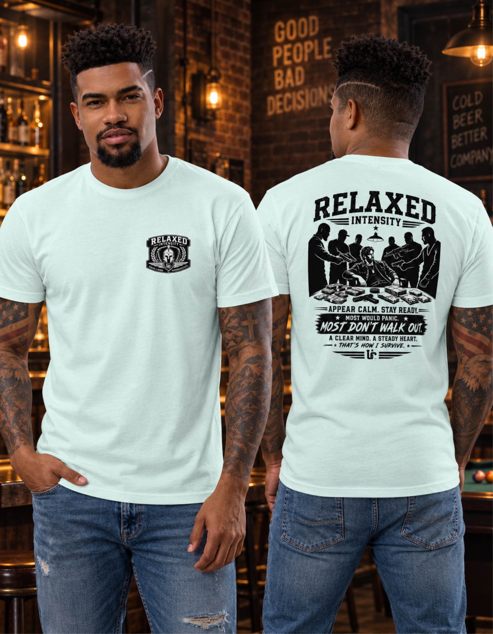 Appear Calm, Stay Ready logo, under Relaxed Intensity Collection PNG Appear Calm, Stay Ready - Relaxed Intensity Collection - Short Sleeve T-shirt