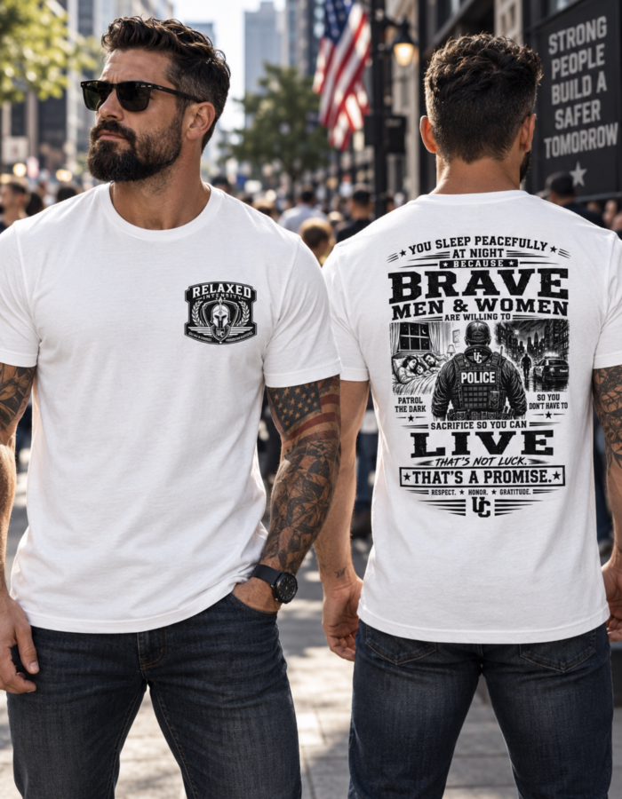 You Sleep Peacefully at Night Because logo. under Relaxed Intensity Collection You Sleep Peacefully at Night Because - Relaxed Intensity Collection - Short Sleeve T-shirt